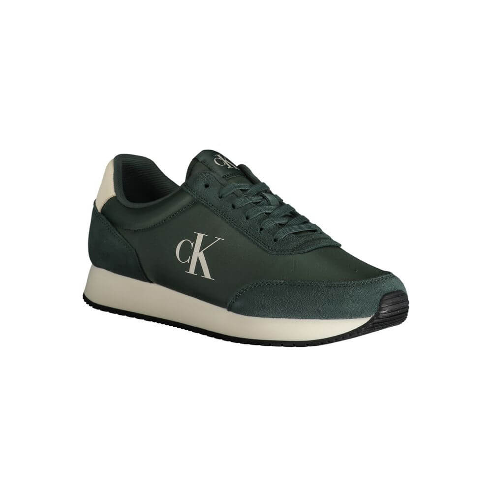 Calvin Klein Green Polyester Sneaker with lace-up, contrasting details, logo print. Sports shoe ideal for casual and sporty looks.