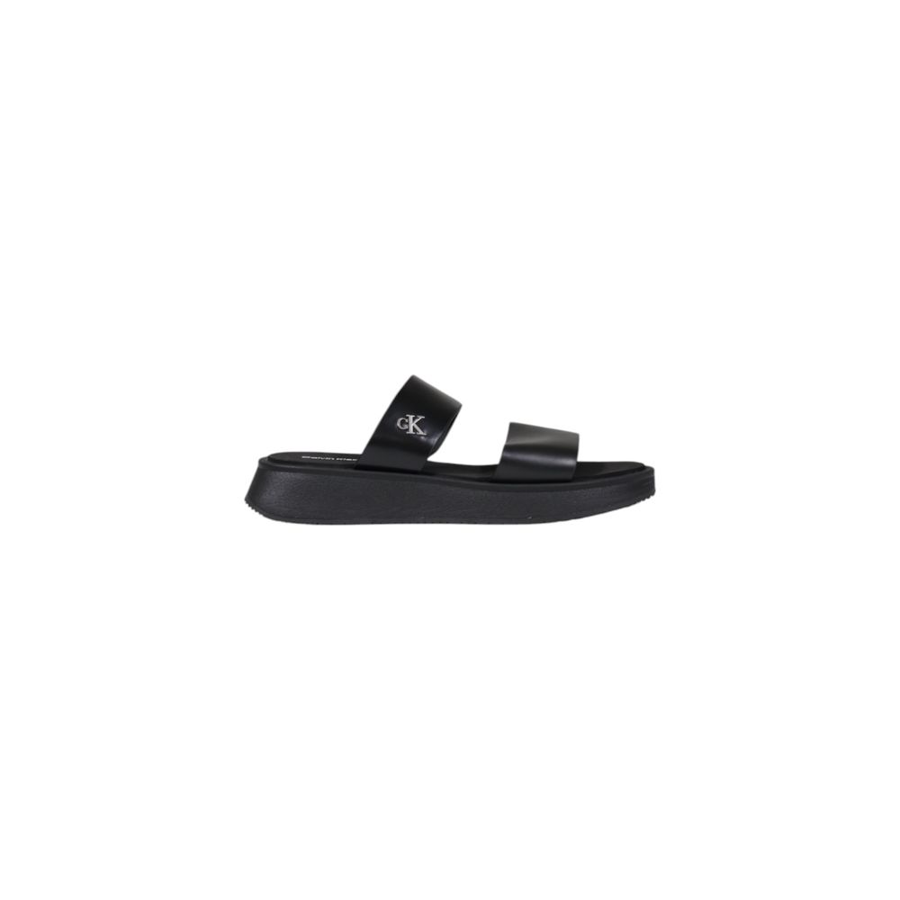 Calvin Klein Jeans Black Leather Flat Sandals