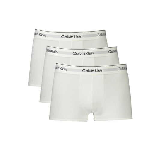 Calvin Klein White Cotton Men Boxer Short tri-pack with branded waistband for sustainable comfort and style