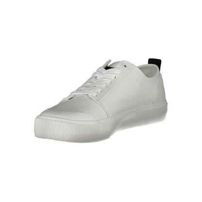 Calvin Klein White Cotton Men Sneaker featuring eco-friendly materials and sleek design, perfect for style-conscious individuals.
