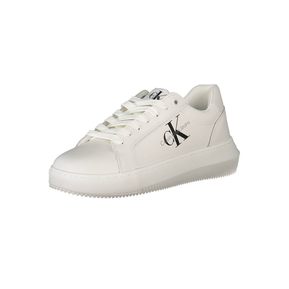 Calvin Klein White Polyester Women Sneaker with logo, chic design; 50% recycled material for style and sustainability.