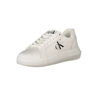 Calvin Klein White Polyester Women Sneaker with modern chic design and removable footbed for comfort, featuring recycled polyester composition.