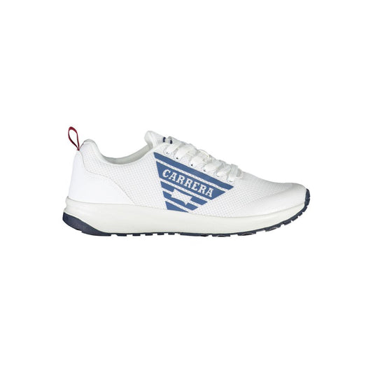 Carrera White Eco Leather Men Sneaker with blue Carrera logo and dynamic design for style and comfort.