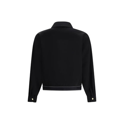 Back view of Casablanca Black Wool Full-Length Jacket with buttoned cuffs and sleek design.