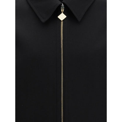 Casablanca Black Wool Full-Length Jacket with sleek zipper and pointed collar showcasing modern and polished design.