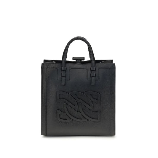Casadei Black Calf Leather Bos Taurus Shoulder Bag with embossed logo and tubular handles, featuring adjustable strap. Made in Italy.