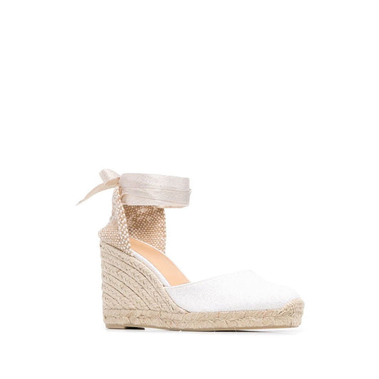 Castañer Castaner Flat shoes White with 95mm tie-detail, braided raffia platform and rear tie fastening, Carina wedge heel espadrilles.