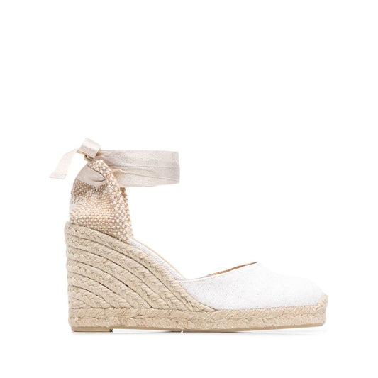 Castañer Castaner Flat shoes White with tie-detail and braided raffia platform, featuring an almond toe and rear tie fastening.