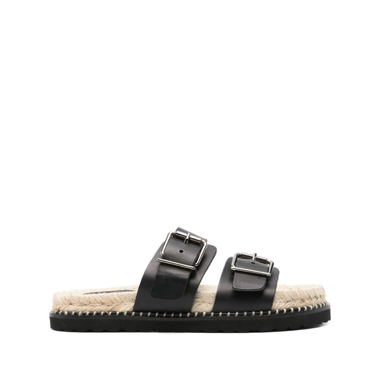 Castañer Castaner Sandals Black with double buckle, open toe, braided raffia sole, and rubber outsole, heel height 3 cm, size varies.