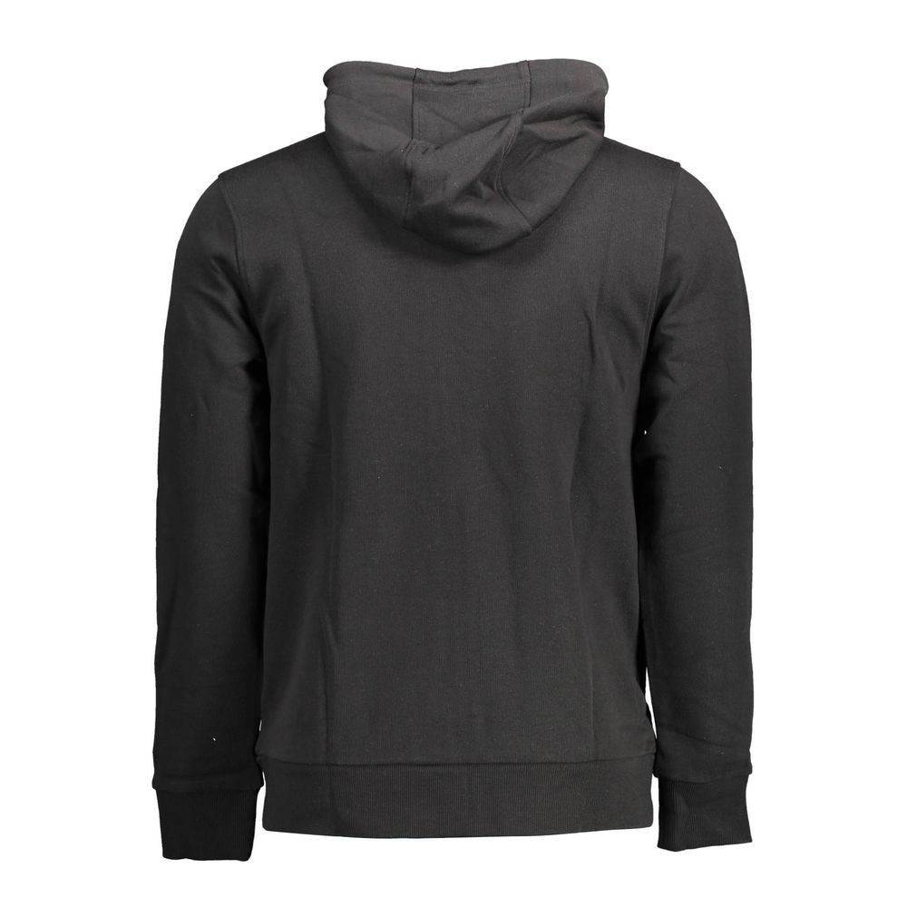 Cavalli Class Black Cotton Men Sweater with hood and back view showcasing sleek design and luxury details