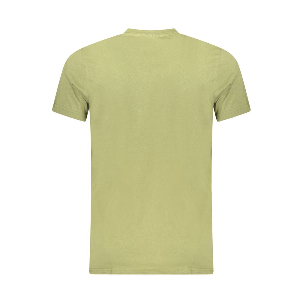 Back view of Cavalli Class Green Cotton Men T-Shirt featuring short sleeves and sleek design.