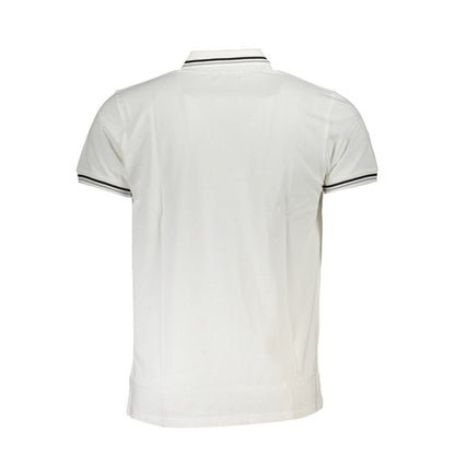 Cavalli Class White Cotton Men Polo Shirt with contrasting details and iconic logo, back view