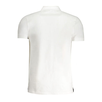 Cavalli Class White Cotton Polo Shirt back view, short sleeves with buttons and logo print for a stylish look.