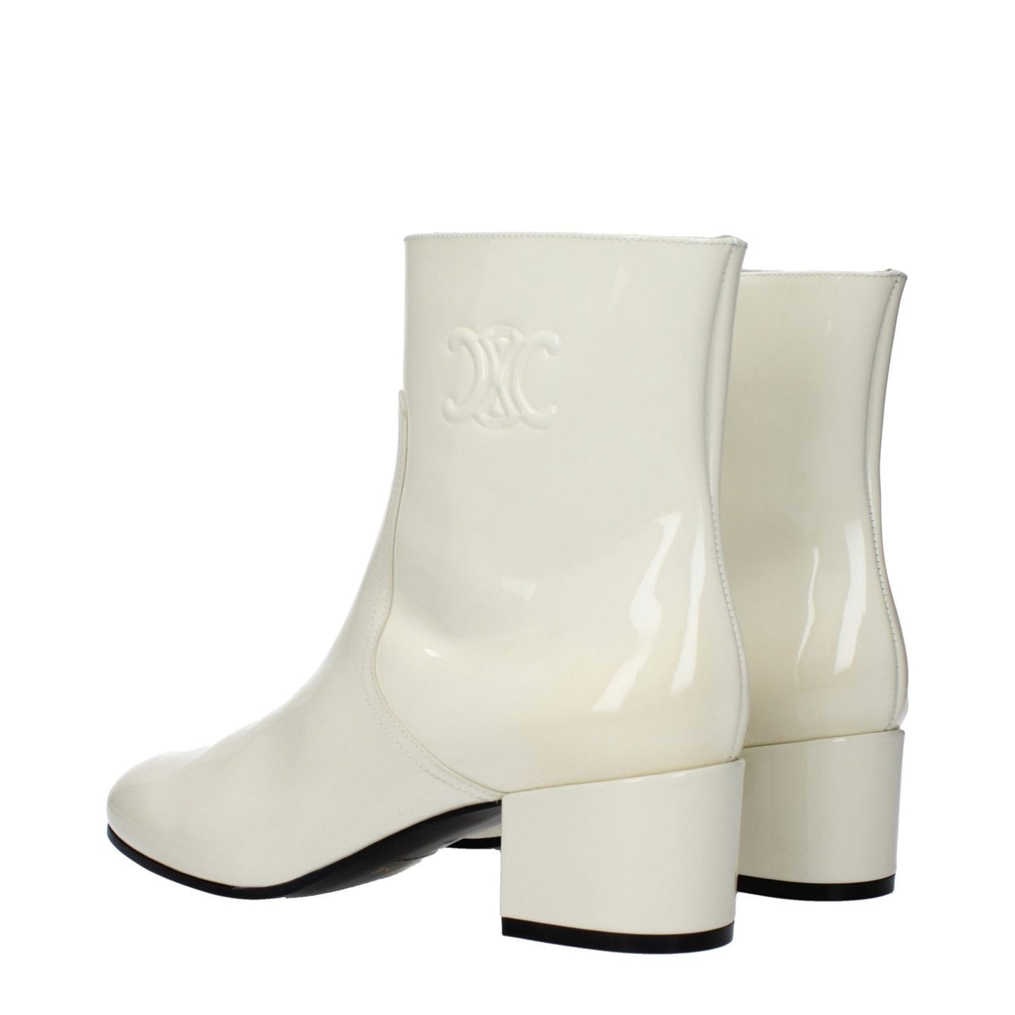 Celine Beige Leather Ankle Boots with side logo, zip closure, mid heels, and round toe. Leather sole. MPN 360484582C00WC.