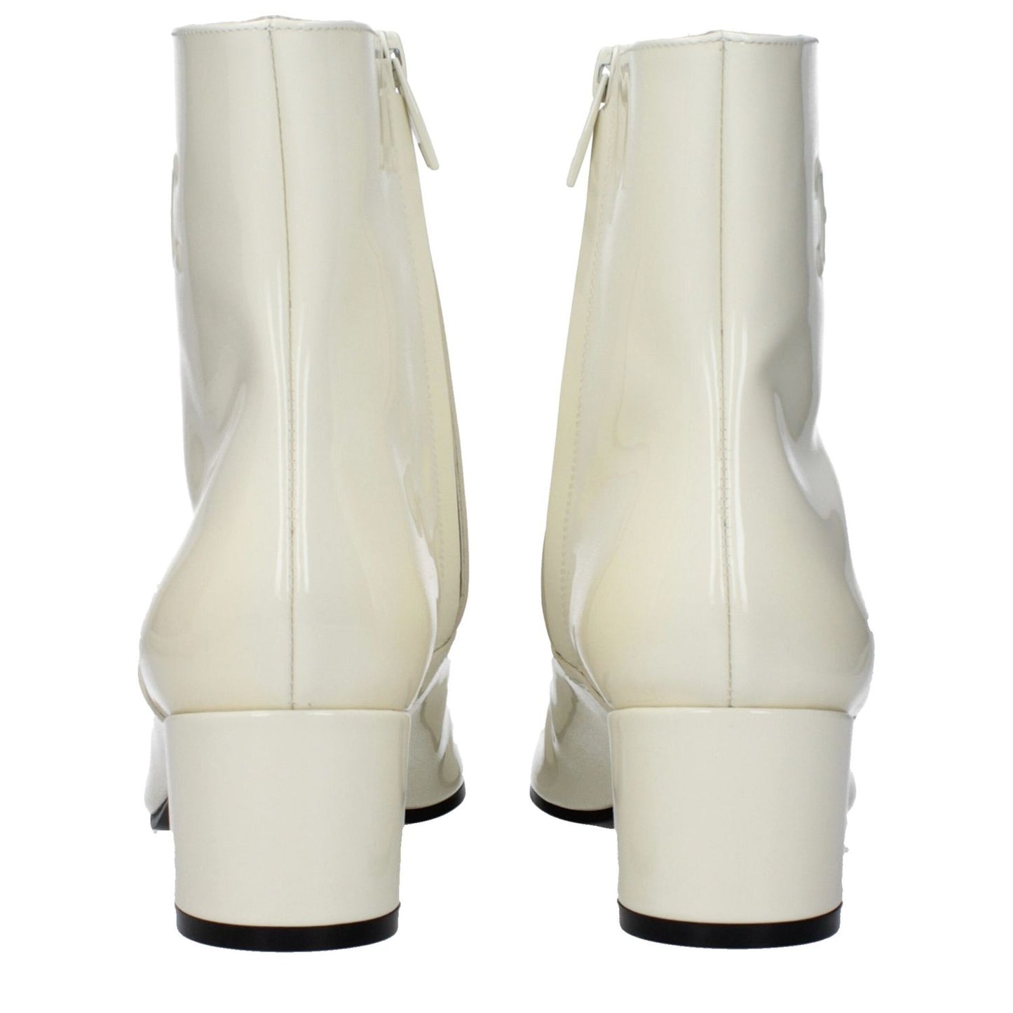 Back view of Celine Beige Leather Ankle Boots with mid heels and zip closure.