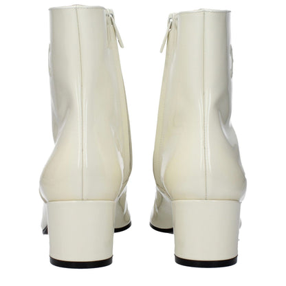 Back view of Celine Beige Leather Ankle Boots with mid heels and zip closure.