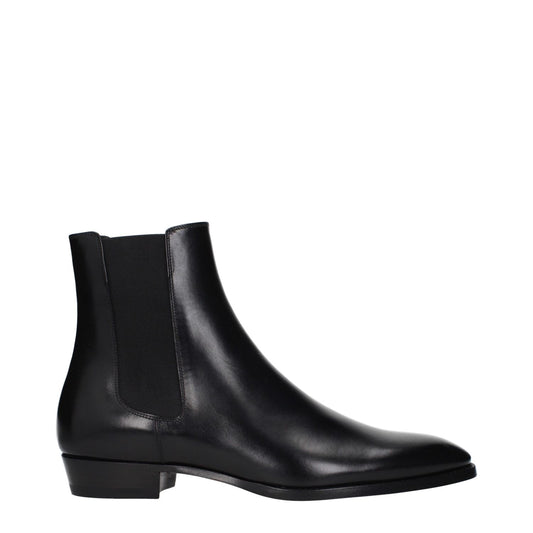 Celine Black Leather Ankle Boots with elastic closure, pointy toe, and low flat heel. MPN 353673174C38NO, sleek design for modern style.