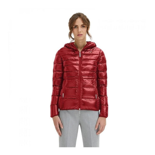 Centogrammi Red Nylon Clothing - Women's short ultra-light red jacket with hood, water-repellent fabric, side and internal phone pockets.