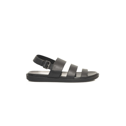 Cerruti 1881 Black Cowhide Men Sandal with wide clamps and adjustable buckle for style and comfort.