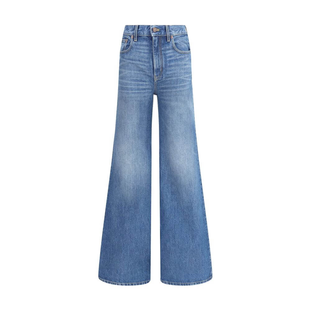 Chloé Blue Cotton Flared Jeans with high waist and classic five-pocket design for a timeless and elegant silhouette.