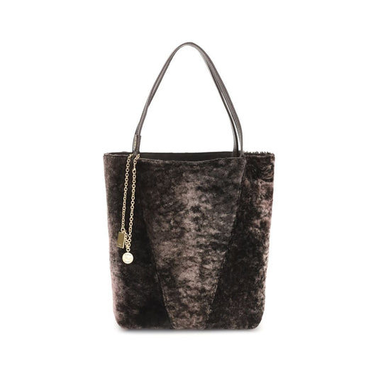 Chloé Brown Lamb Ovis Aries Aries Shoulder Bag with gold-tone chain and handles, showcasing luxurious dark brown shearling design.