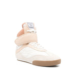 Chloé Chloè Kick leather sneakers with light beige touch-strap and round toe, featuring logo patch on tongue and rubber sole.