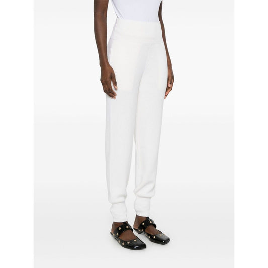 Chloé Chloè Trousers White featuring high-waisted design, elasticated waistband, and ribbed ankles.