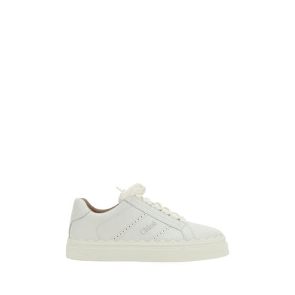 Chloé White Calf Leather Bos Taurus Low Top Sneakers with flat sole and lace-up design.