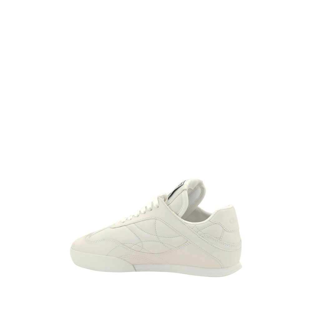 Chloé White Calf Leather Bos Taurus Low Top Sneakers with lace-up closure and logo patch, elegant and comfortable paneled design.