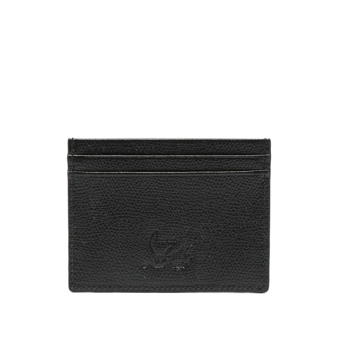 Christian Louboutin Mooncrest leather card case in black calf leather with embossed logo and multiple card slots, grained texture.