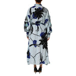Christian Pellizzari Blue Sequin Embellished Shirt Maxi Dress back view with floral motifs