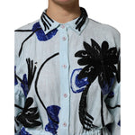 Close-up of Christian Pellizzari Blue Sequin Embellished Shirt Maxi Dress with floral motifs and button-down front.