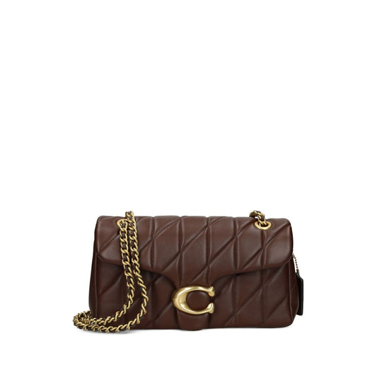 Coach Tabby 26 Shoulder Bag in chestnut brown quilted leather with C logo and chain strap.