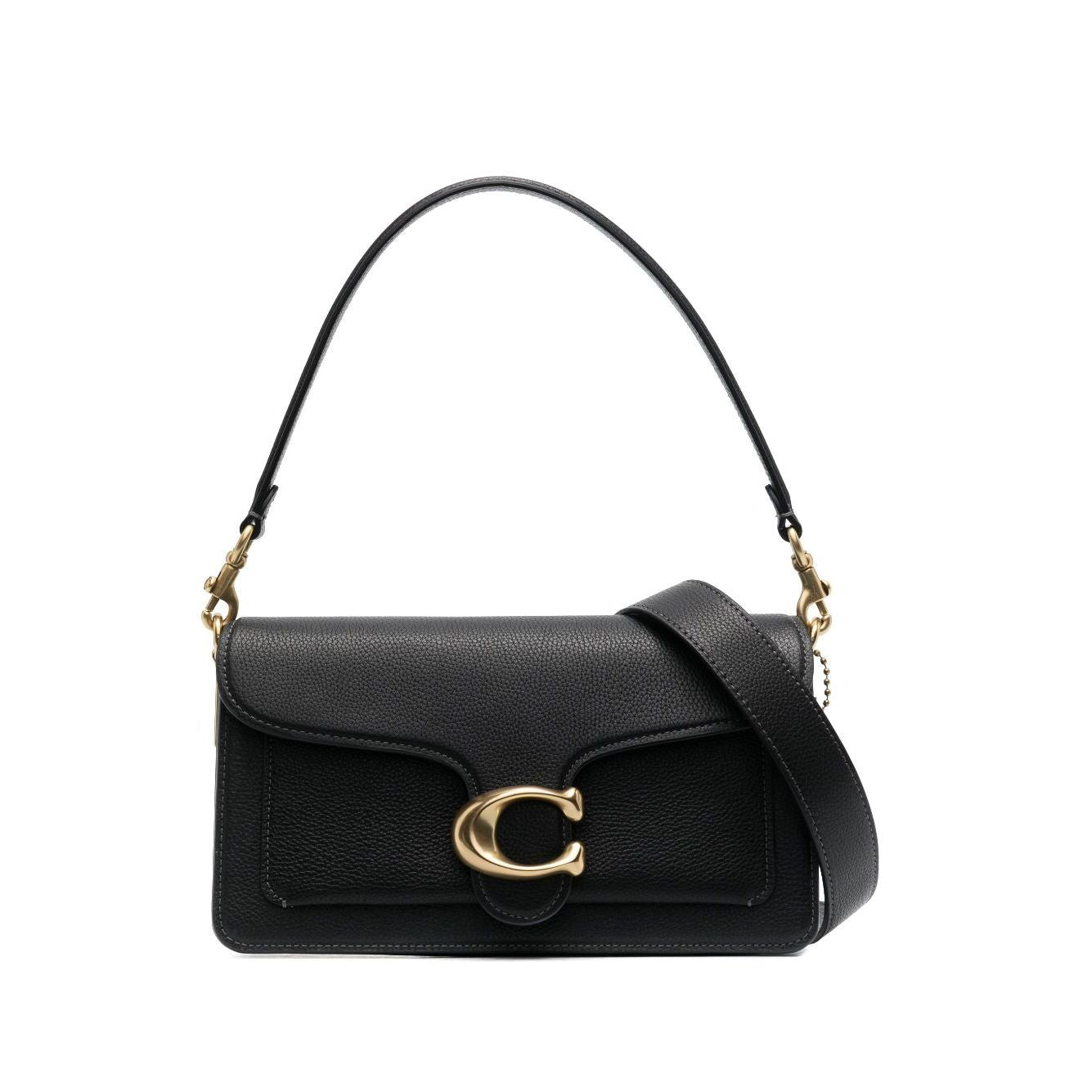 Coach Tabby 26 leather shoulder bag, black leather with removable short handle and adjustable shoulder strap, gold hardware.