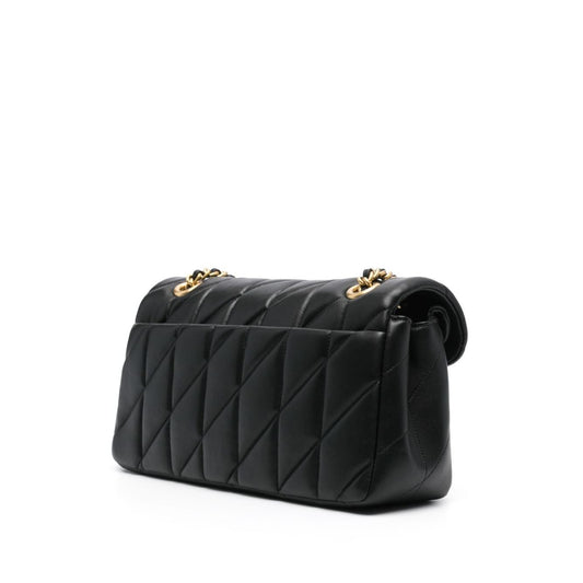 Rear view of Coach Tabby shoulder bag in black quilted calf leather with gold-tone hardware and chain-link strap.