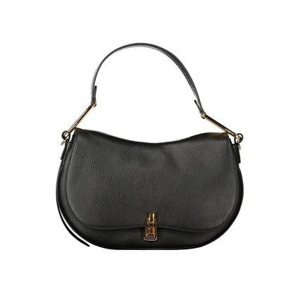 Coccinelle Black Leather Women Handbag, luxury design with adjustable strap and signature logo detail. Sleek and versatile calf bag.