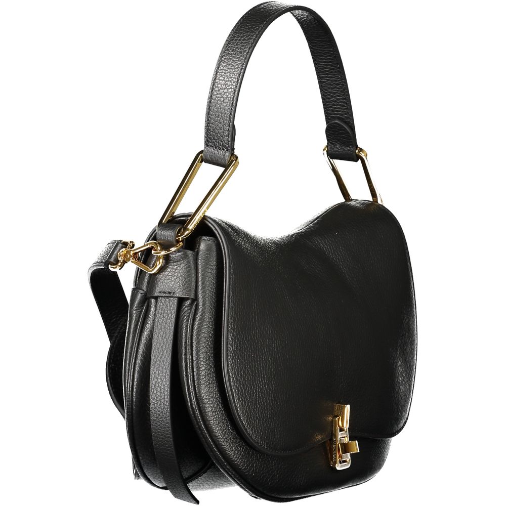 Coccinelle Black Leather Women Handbag with sleek design, removable handle, and adjustable strap, showcasing luxury and practicality.