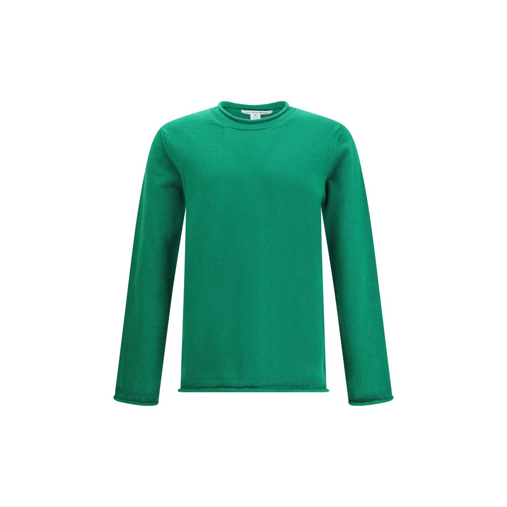 Comme Des Garçons Green Wool Sweatshirt with round neckline and ribbed knit, long sleeves, perfect for everyday elegance.