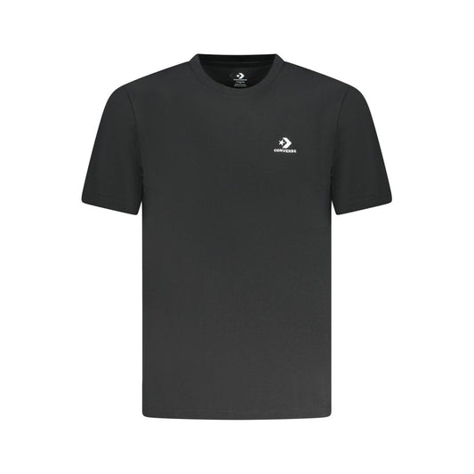 Converse Black Cotton Men T-Shirt with crew neck and logo embroidery, breathable short sleeve classic for everyday style.