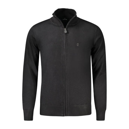 Coveri Moving Black Nylon Sweater with long sleeves, zip, and logo embroidery.