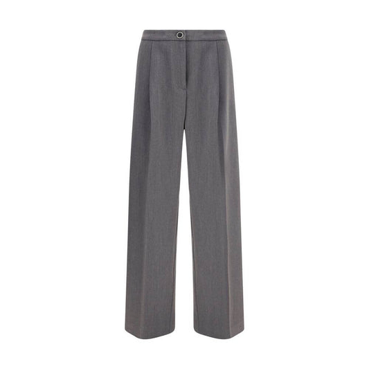 Cruna Gray Polyester Casual Pants, wide leg design, front zip and button, side and back pockets, versatile and modern silhouette.