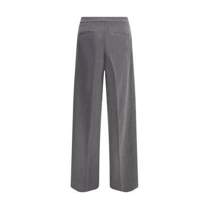 Back view of Cruna Gray Polyester Casual Pants with wide leg, zip and button fastening, and welt pockets, ideal for versatile styling.