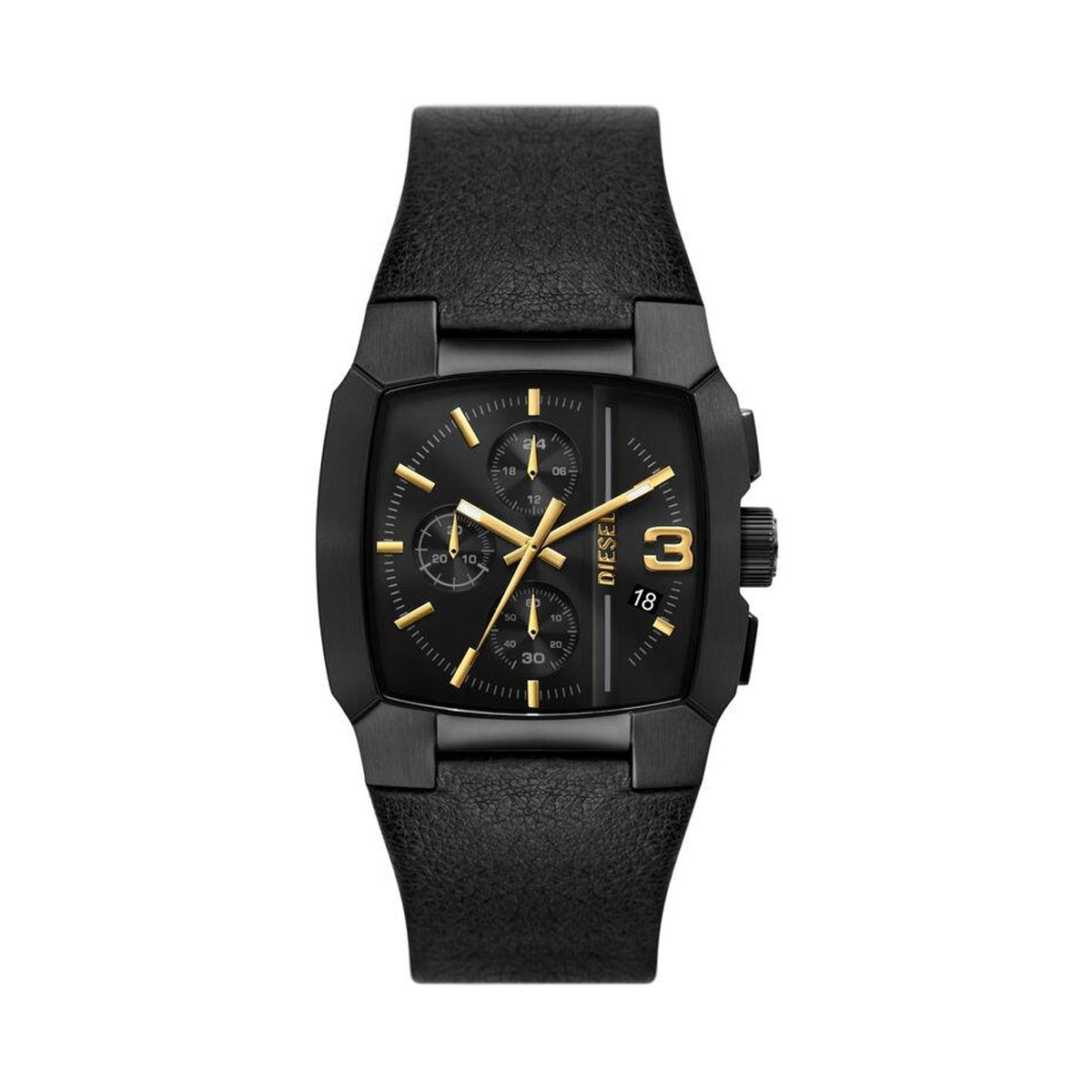 DIESEL Mod. CLIFFHANGER wristwatch with leather strap and quartz movement, featuring a 40mm SS IP brown case in official packaging.
