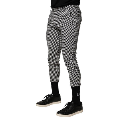 Daniele Alessandrini Black White Checkered Men Cropped Pants