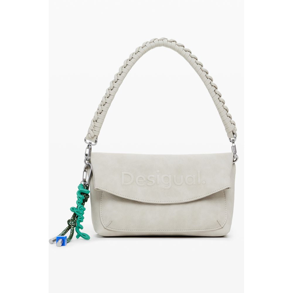 Desigual Beige Polyethylene Women Handbag with removable shoulder strap and chic relief print, perfect fashion accessory.