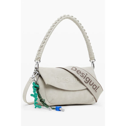 Desigual Beige Polyethylene Women Handbag with removable shoulder strap and chic relief print.