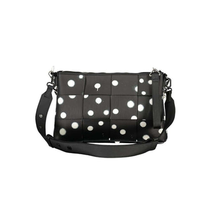 Desigual Black Polyethylene Handbag with polka dots, removable chain shoulder handle, and contrast details with logo.