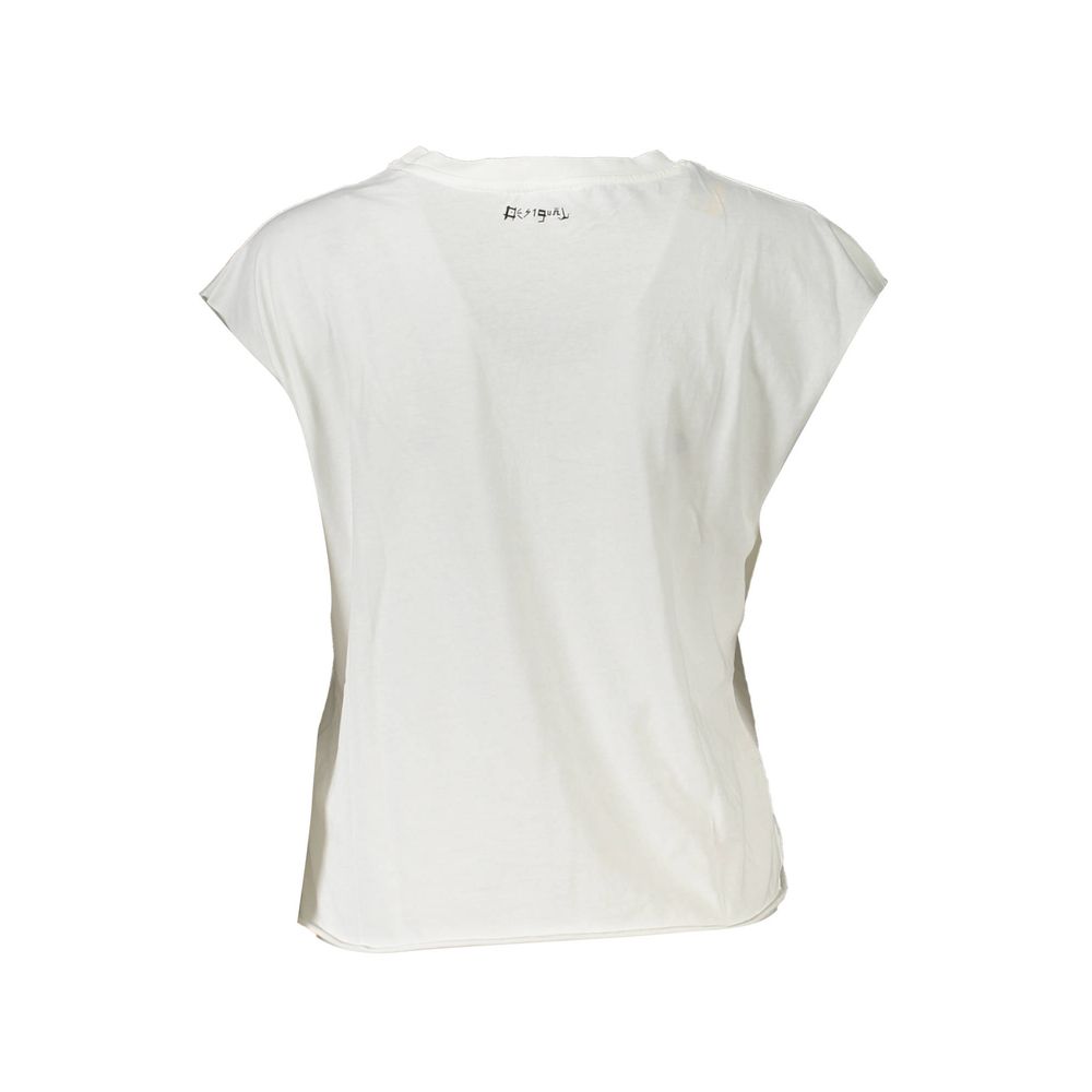 Back view of Desigual White Cotton Women Top showcasing logo detail and sleeveless design.