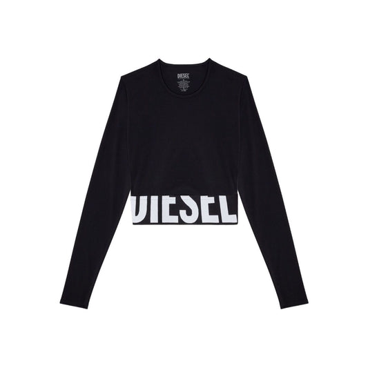 Diesel Sweaters Black – black cropped long sleeve round neck top with logo front design.