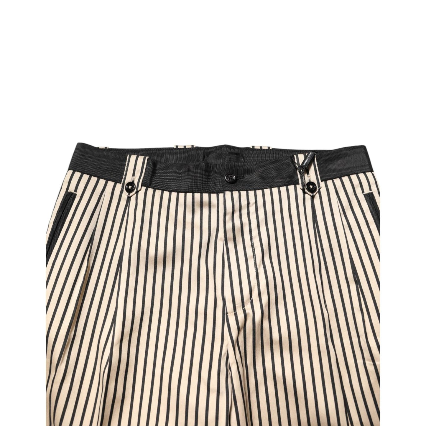 Dolce & Gabbana Beige Black Striped Cotton Slim Fit Trousers Pants